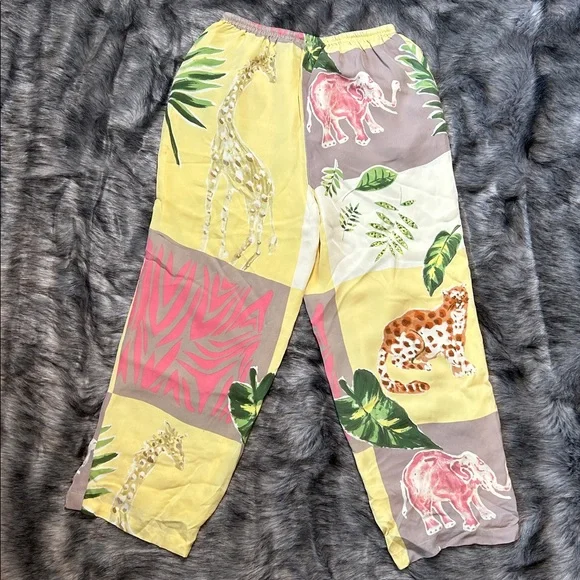 C.A. Sport 100% Silk Safari Jungle Print Pull On Pants Fully Lined Size Small - Picture 2 of 9